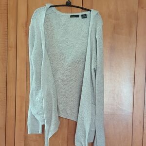 Press Soft Open-Front Hooded Cardigan Sweater Light Gray Medium